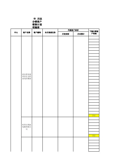 分销客户销售计划明细表模版
