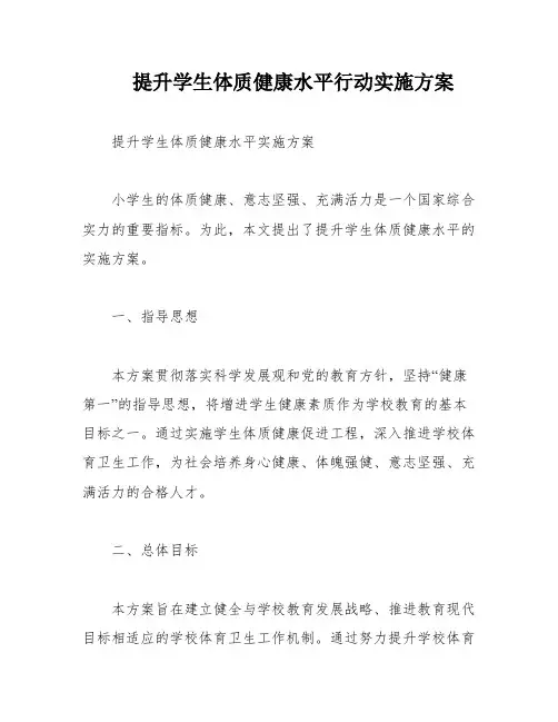 提升学生体质健康水平行动实施方案