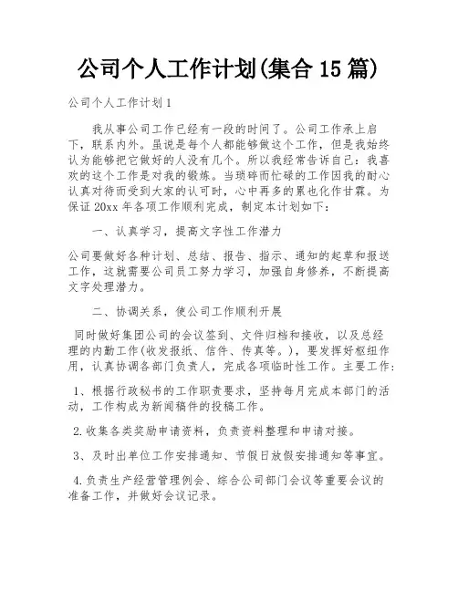 公司个人工作计划(集合15篇)