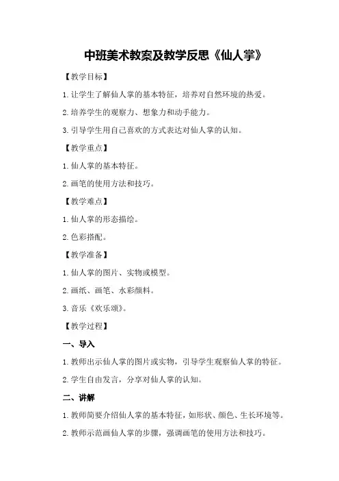 中班美术教案及教学反思《仙人掌》