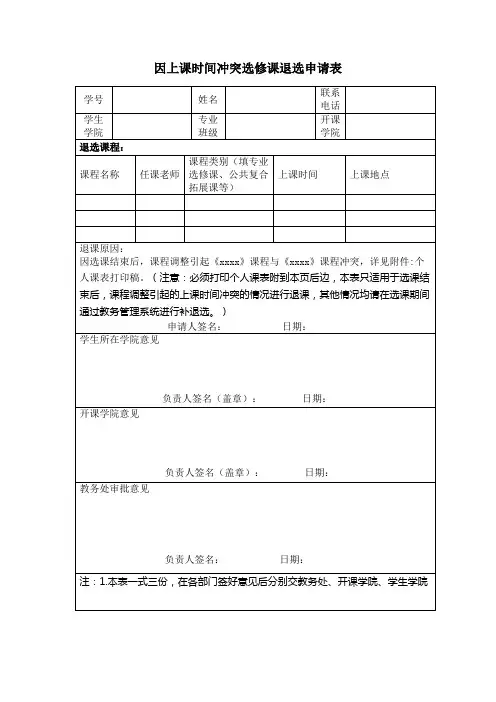 因上课时间冲突选修课退选申请表