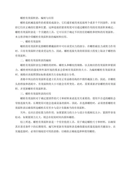 螺栓有效面积表