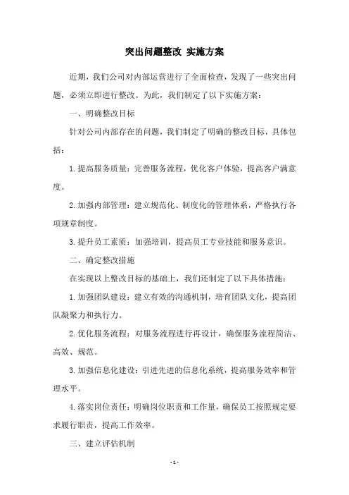 突出问题整改 实施方案