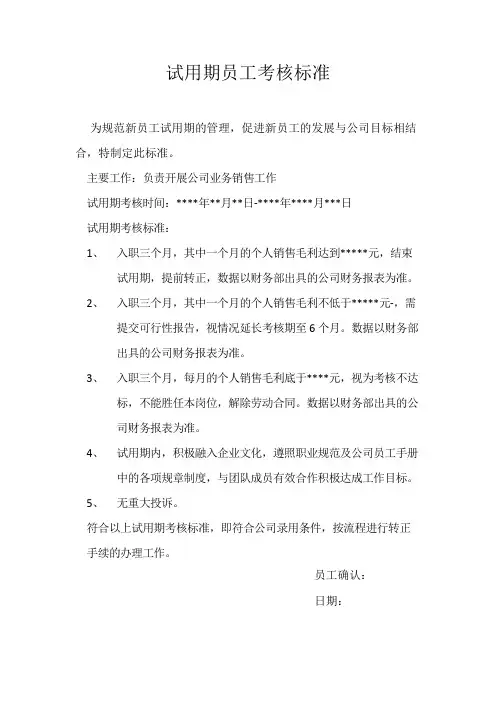 试用期考核标准