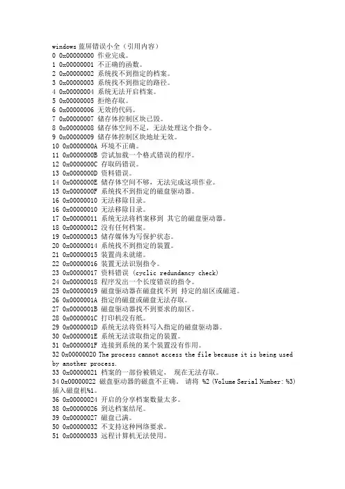 电脑蓝屏解释代码大全