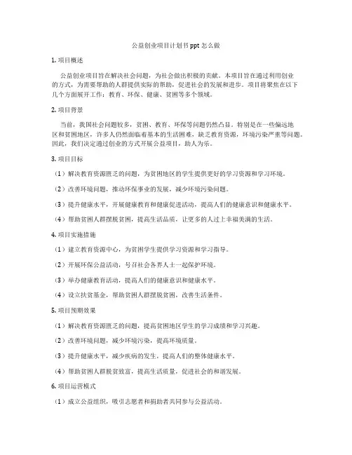 公益创业项目计划书ppt怎么做