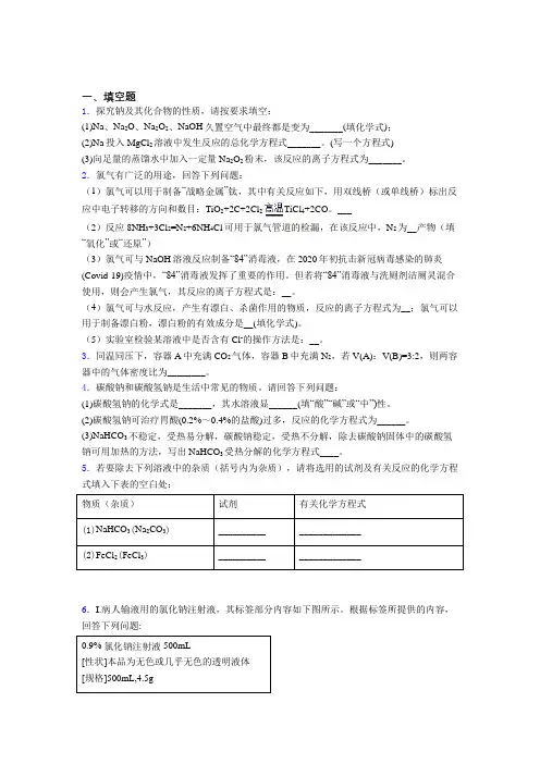 人教版初中高中化学必修一第二章《海水中的重要元素—钠和氯》经典练习(含答案解析)