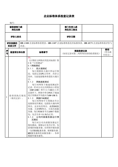 企业技术标准检查记录表