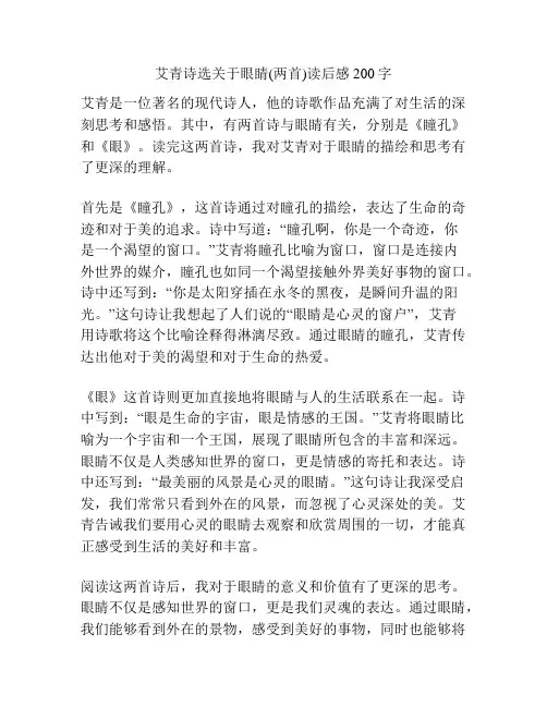 艾青诗选关于眼睛(两首)读后感200字