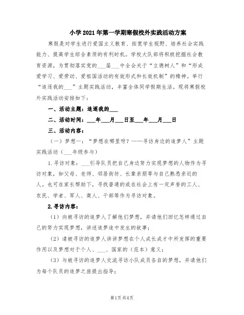 小学2021年第一学期寒假校外实践活动方案