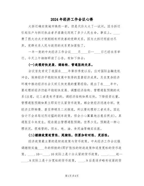 2024年经济工作会议心得(2篇)