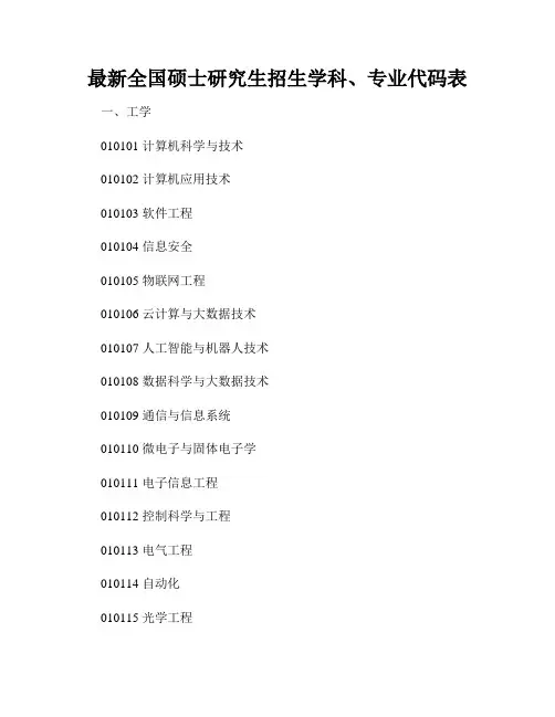 最新全国硕士研究生招生学科、专业代码表