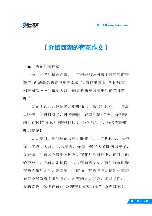 介绍西湖的荷花作文