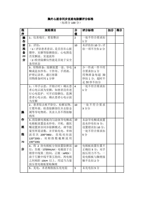 胸外心脏非同步直流电除颤评分标准