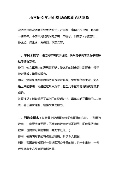 小学语文学习中常见的说明方法举例