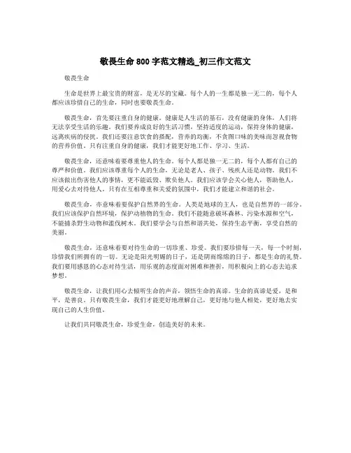 敬畏生命800字范文精选_初三作文范文