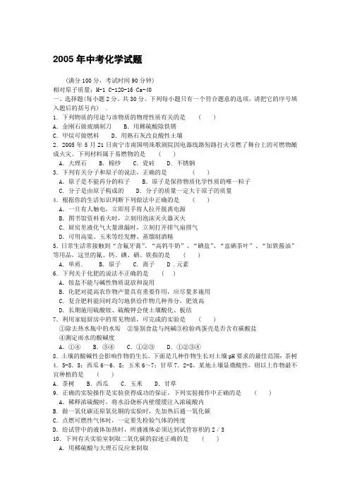 2005年中考化学试题