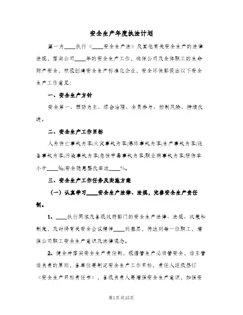安全生产年度执法计划(三篇)