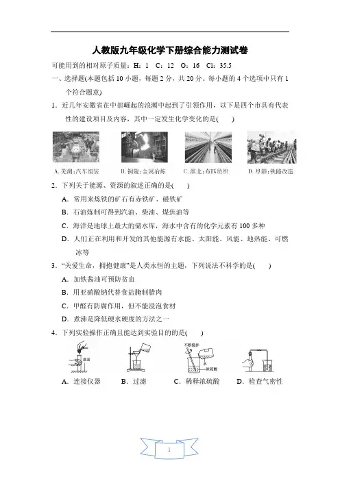 人教版九年级化学下册综合能力测试卷