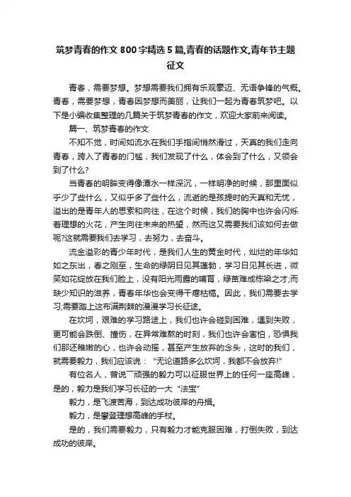 筑梦青春的作文800字精选5篇,青春的话题作文,青年节主题征文