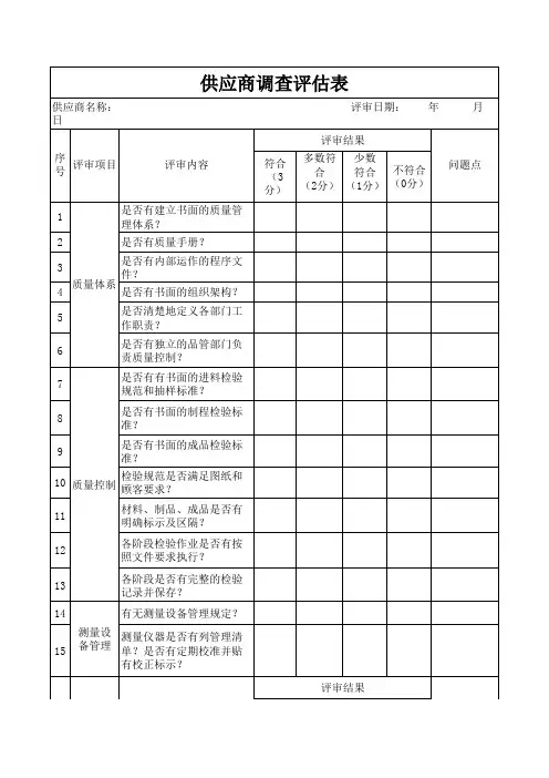 供应商调查评估表