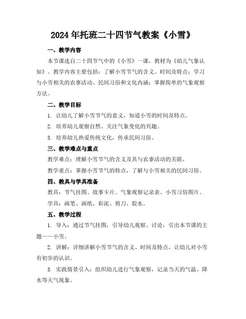 2024年托班二十四节气教案《小雪》