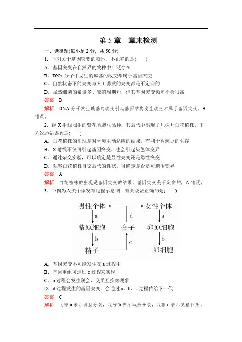 2020春生物人教版必修2检测：第5章 基因突变及其他变异 章末检测 