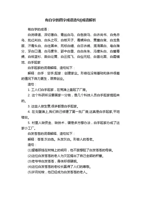 有白字的四字成语造句成语解析