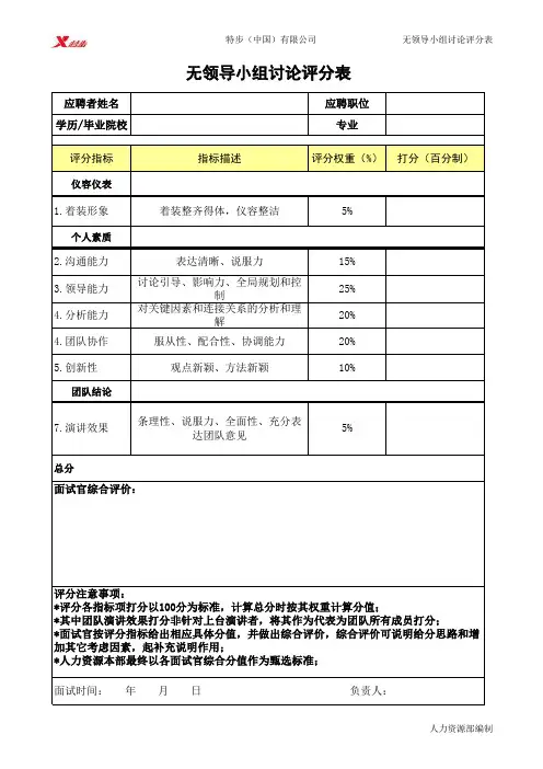 招聘面试与人才测评：无领导小组讨论评分表