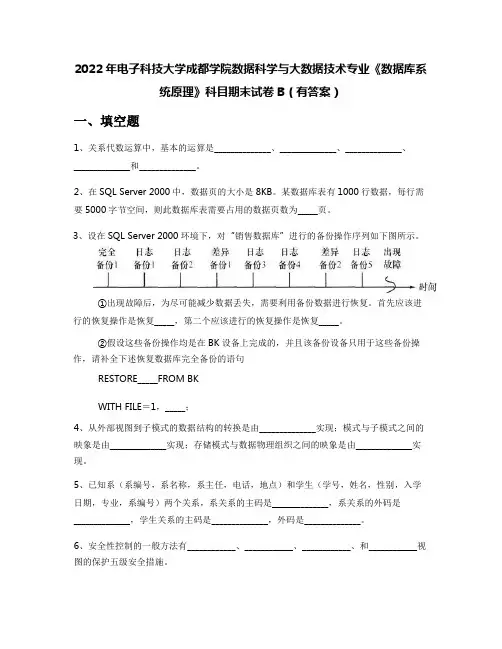 2022年电子科技大学成都学院数据科学与大数据技术专业《数据库系统原理》科目期末试卷B(有答案)