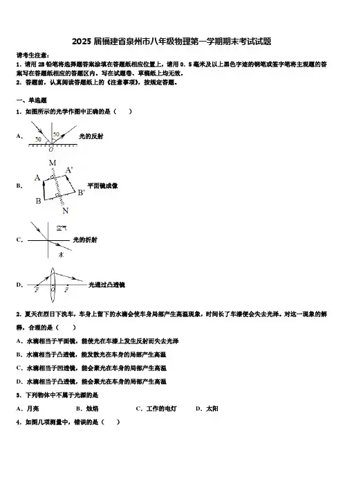 2025届福建省泉州市八年级物理第一学期期末考试试题含解析
