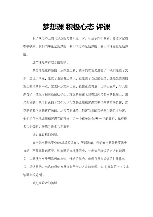 梦想课 积极心态 评课