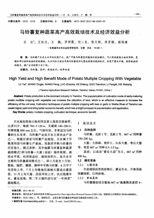 马铃薯复种蔬菜高产高效栽培技术及经济效益分析