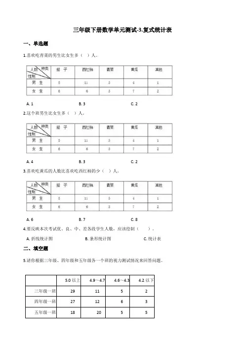 三年级下册数学单元测试-3.复式统计表 人教版(含答案)