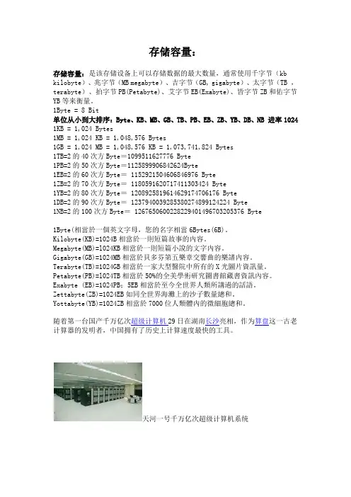 存储容量-TB-GB-PB-TB-EB等于多少PB-天河一号