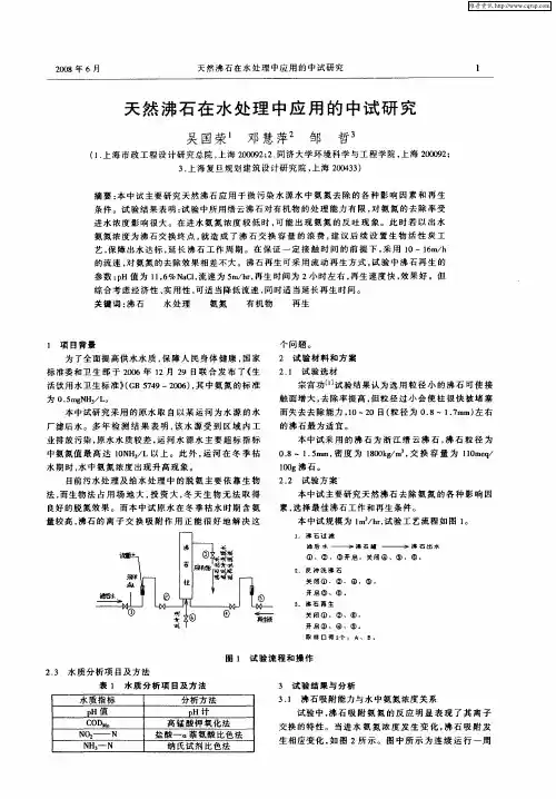 天然沸石在水处理中应用的中试研究