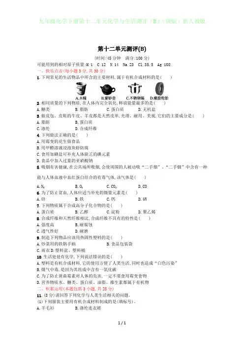 初中九年级化学下册第十二单元化学与生活测评(B)(新版)新人教版