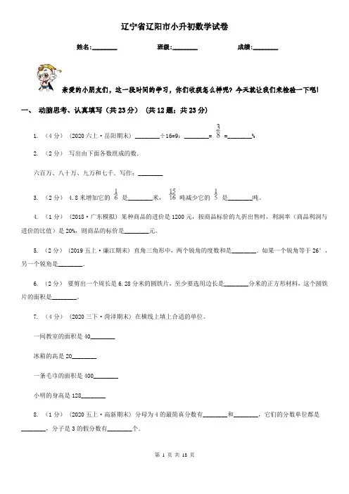 辽宁省辽阳市小升初 数学试卷