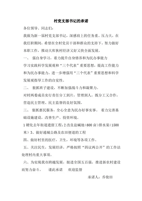 村党支部书记的承诺