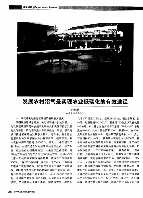 发展农村沼气是实现农业低碳化的有效途径
