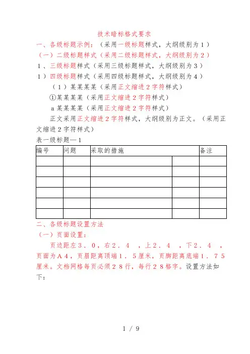 技术标暗标格式(仿宋三号  28行28列)