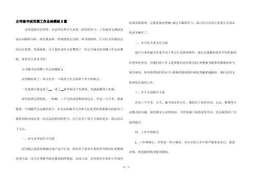 公司秘书试用期工作总结模板5篇