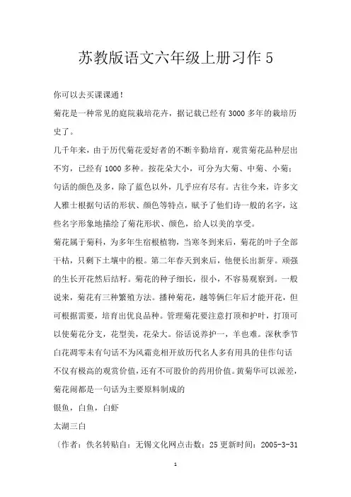 苏教版语文六年级上册习作5