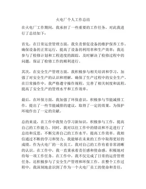 火电厂个人工作总结