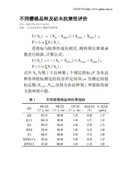 不同樱桃品种及砧木抗寒性评价
