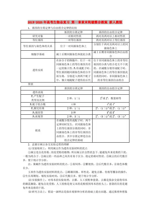 2019-2020年高考生物总复习 第一章章末构建整合教案 新人教版