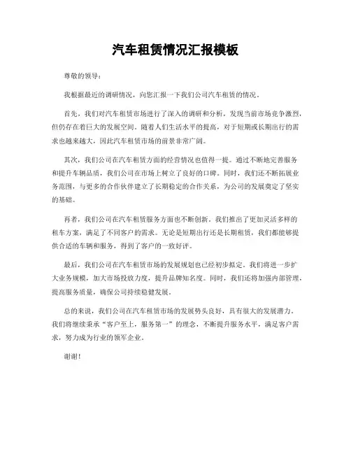汽车租赁情况汇报模板