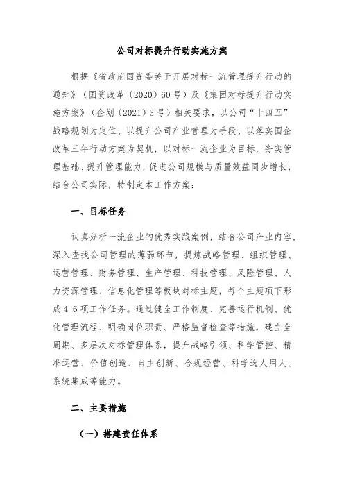 公司对标提升行动实施方案