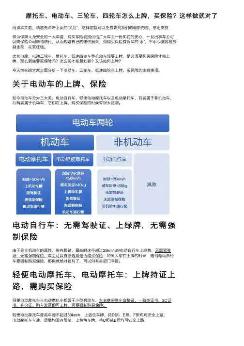 摩托车、电动车、三轮车、四轮车怎么上牌，买保险？这样做就对了
