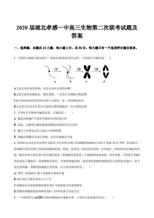 2020届湖北孝感一中高三生物第二次联考试题及答案